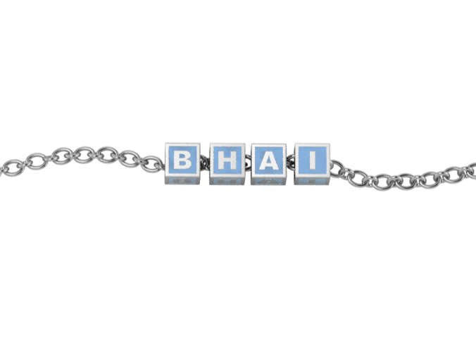 Sterling Silver Rakhi Bracelet Bhai With Blue Square Cubes