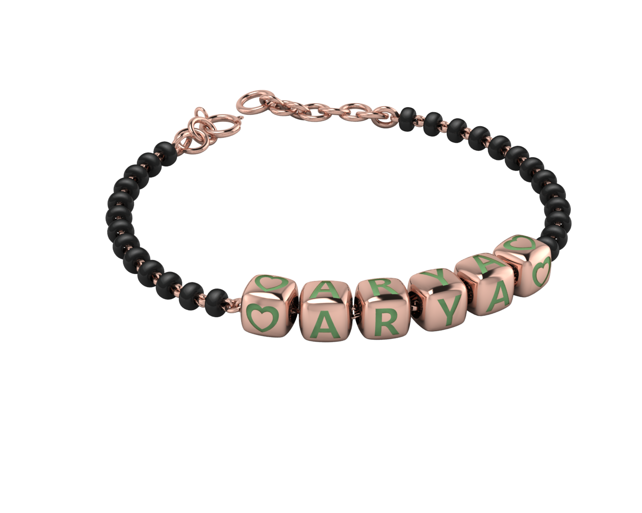 Sterling Silver Name Nazariya For Baby & Child With Dice Babykubes- 18Kt Pink Gold Plated 4 / Green