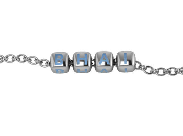 Sterling Silver Rakhi Bracelet Bhai With Hand Enamelled Blue Dice Cubes