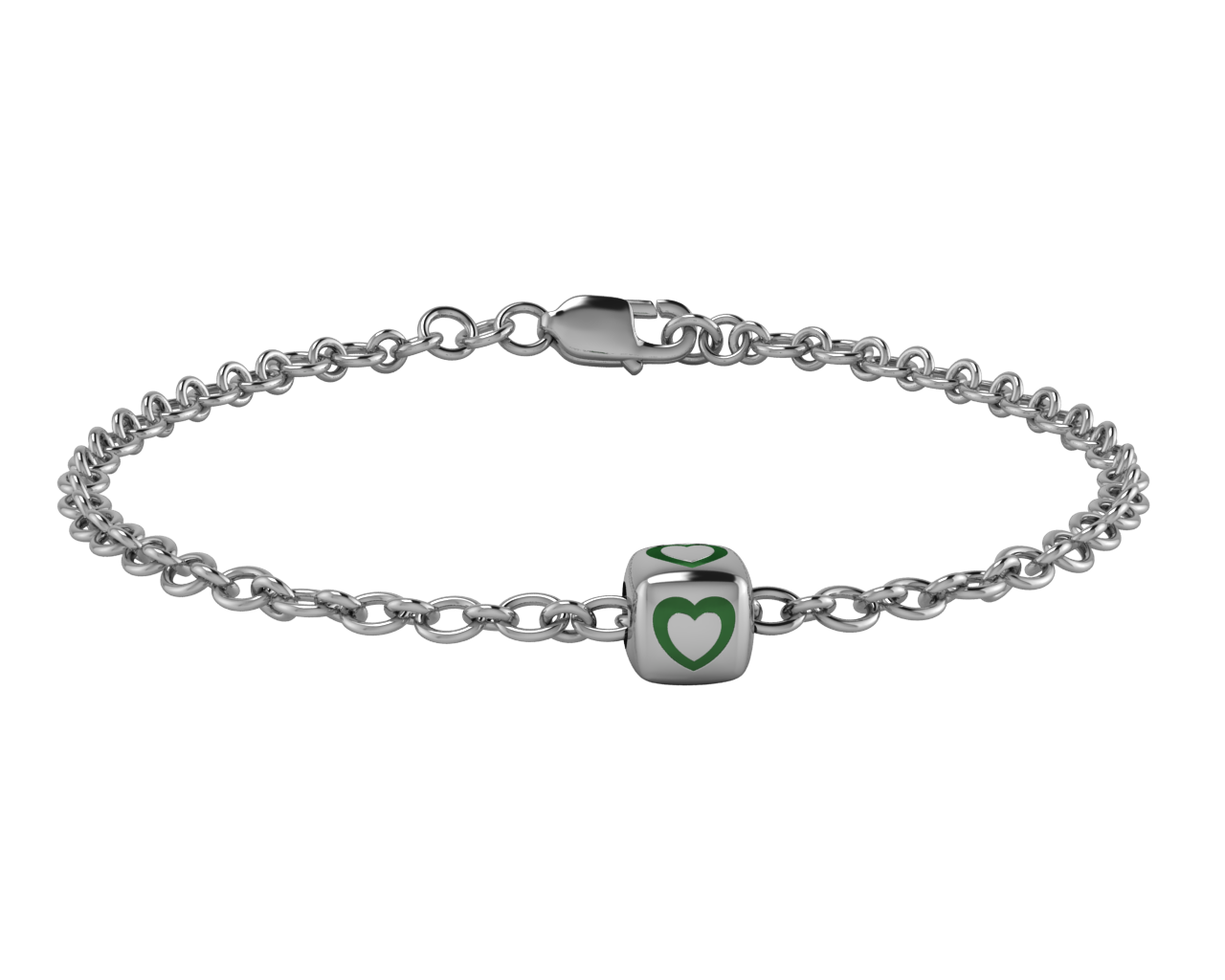 Sterling Silver Babykubes Single Heart Dice Bracelet For Baby And Child 4 / Green Bracelets