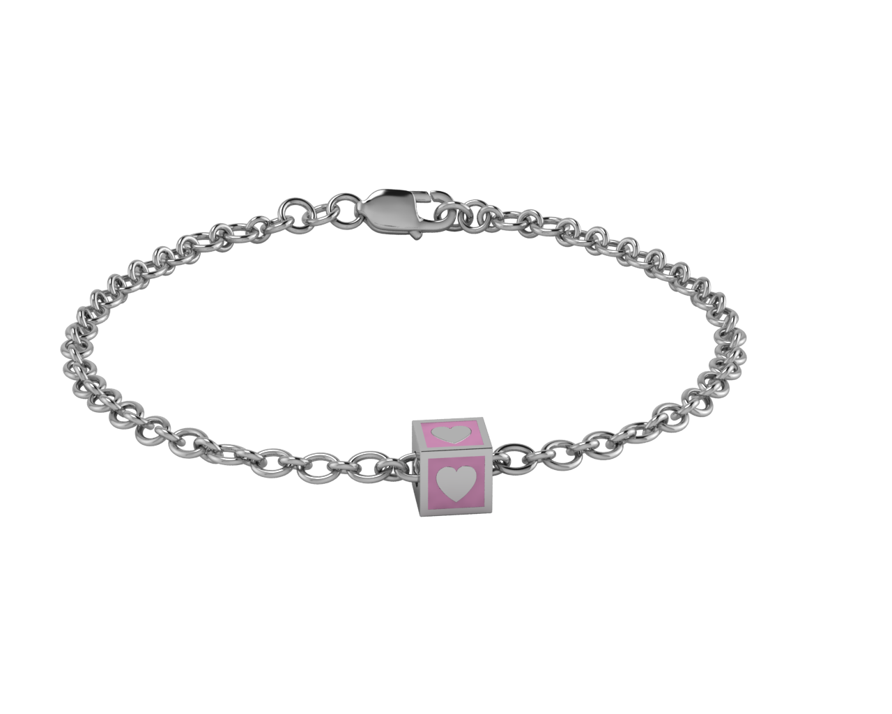 Sterling Silver Babykubes Gifting Heart Square Bracelet For Baby And Child 4 / Pink Bracelets