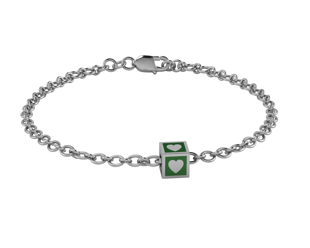 Sterling Silver Babykubes Gifting Heart Square Bracelet For Baby And Child 4 / Green Bracelets