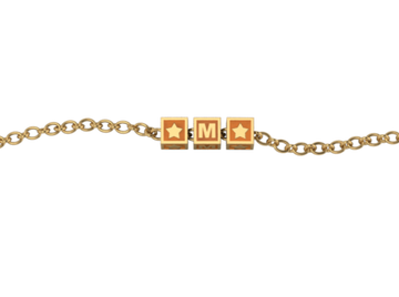 Sterling Silver 18 Kt Gold Plated Rakhi Personalised With Name - Orange Enamel Squares