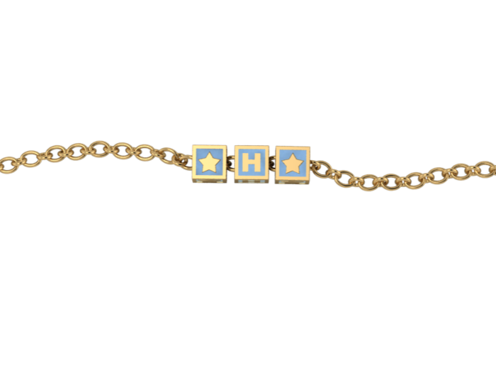 Sterling Silver 18 Kt Gold Plated Rakhi Personalised With Name - Blue Enamel Squares