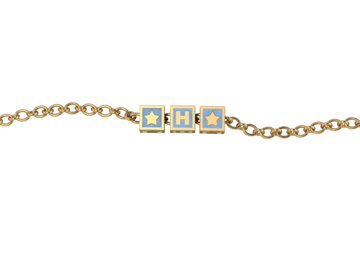 Sterling Silver 18 Kt Gold Plated Rakhi Personalised With Name - Blue Enamel Squares