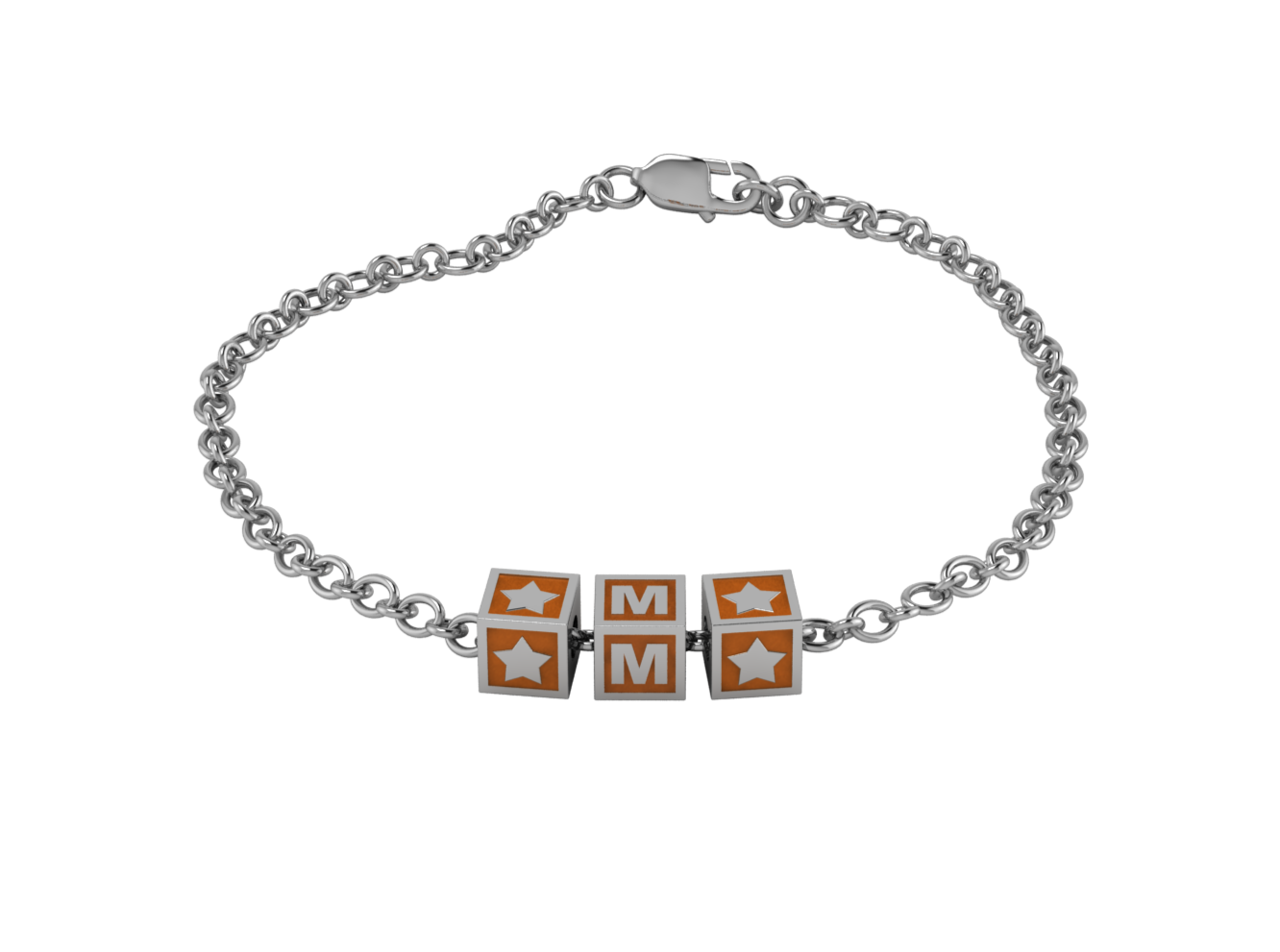 Sterling Silver Rakhi Personalised With Name - Orange Enamel Squares
