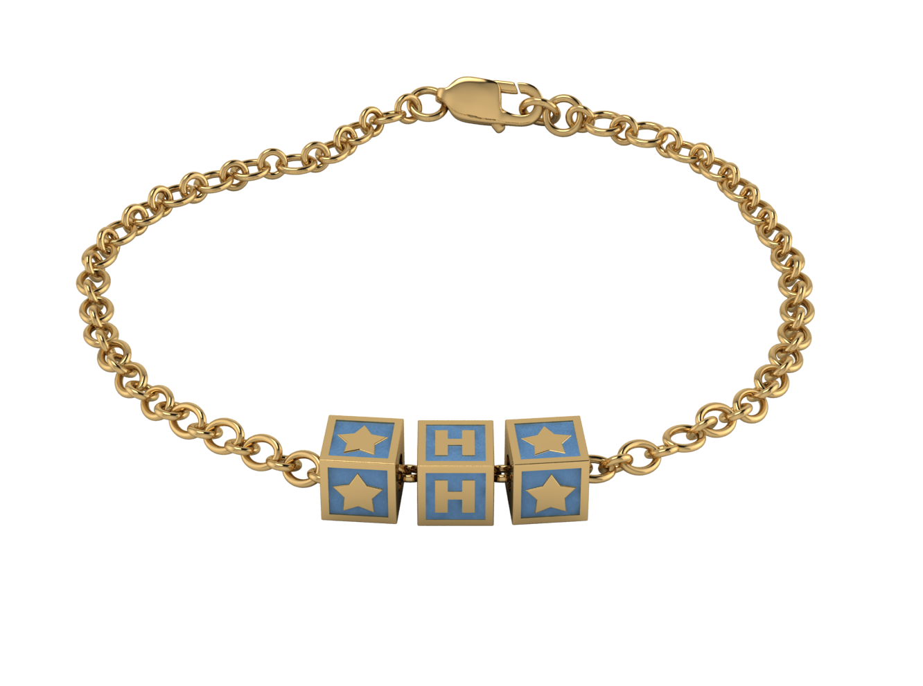 Sterling Silver 18 Kt Gold Plated Rakhi Personalised With Name - Blue Enamel Squares