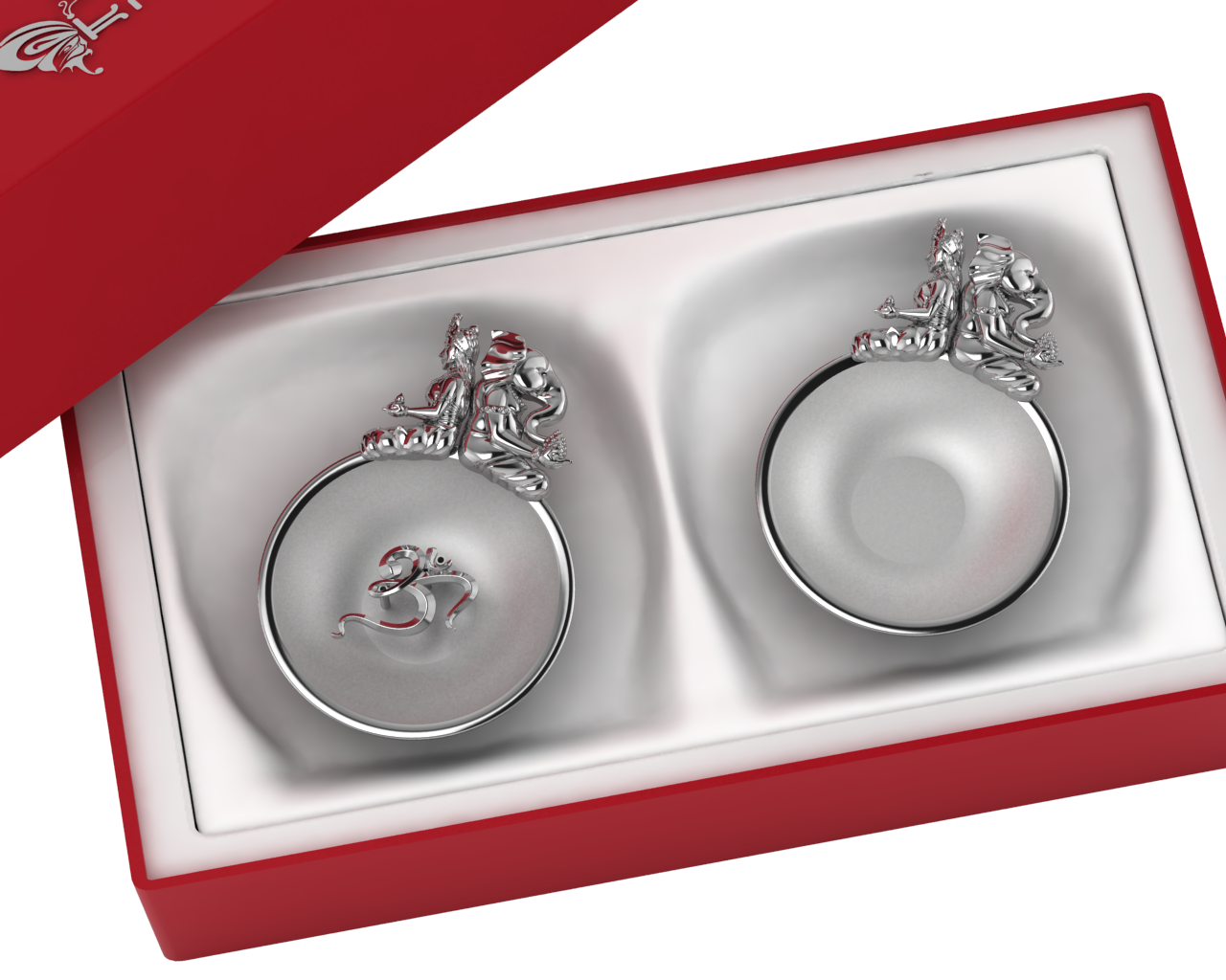 Sterling Silver Ganesh Laxmi Om Round Diya & Agarbatti Holder Set By Isvara