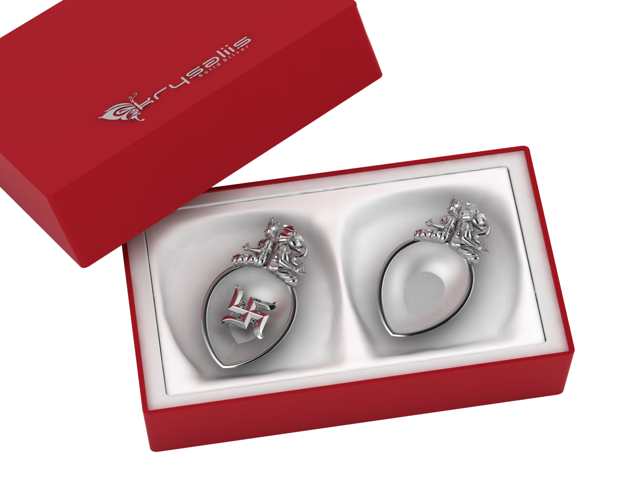 Sterling Silver Ganesh Laxmi Swastik Pear Diya & Agarbatti Holder Set By Isvara