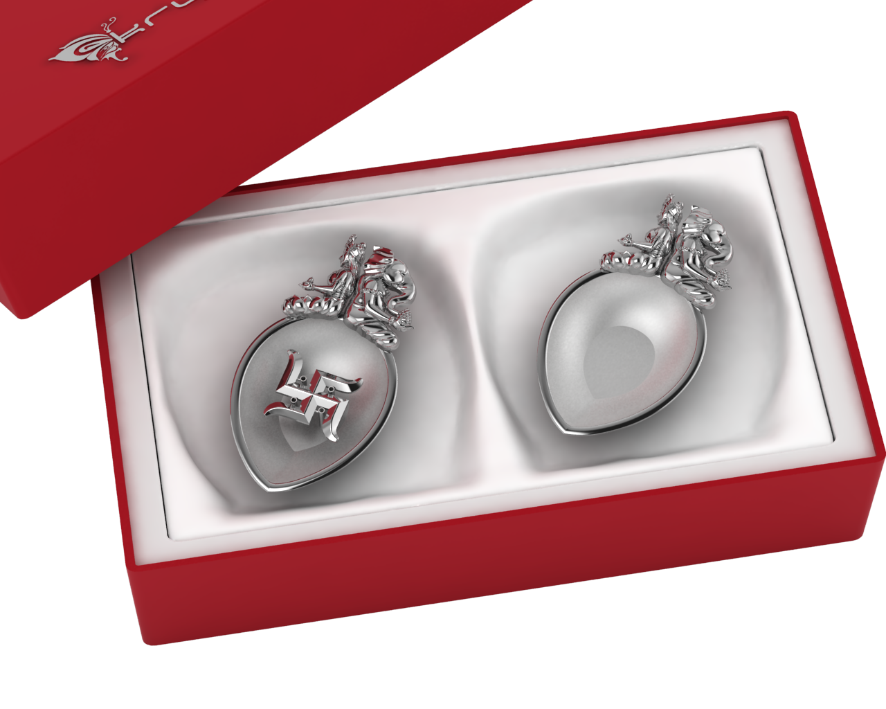 Sterling Silver Ganesh Laxmi Swastik Pear Diya & Agarbatti Holder Set By Isvara