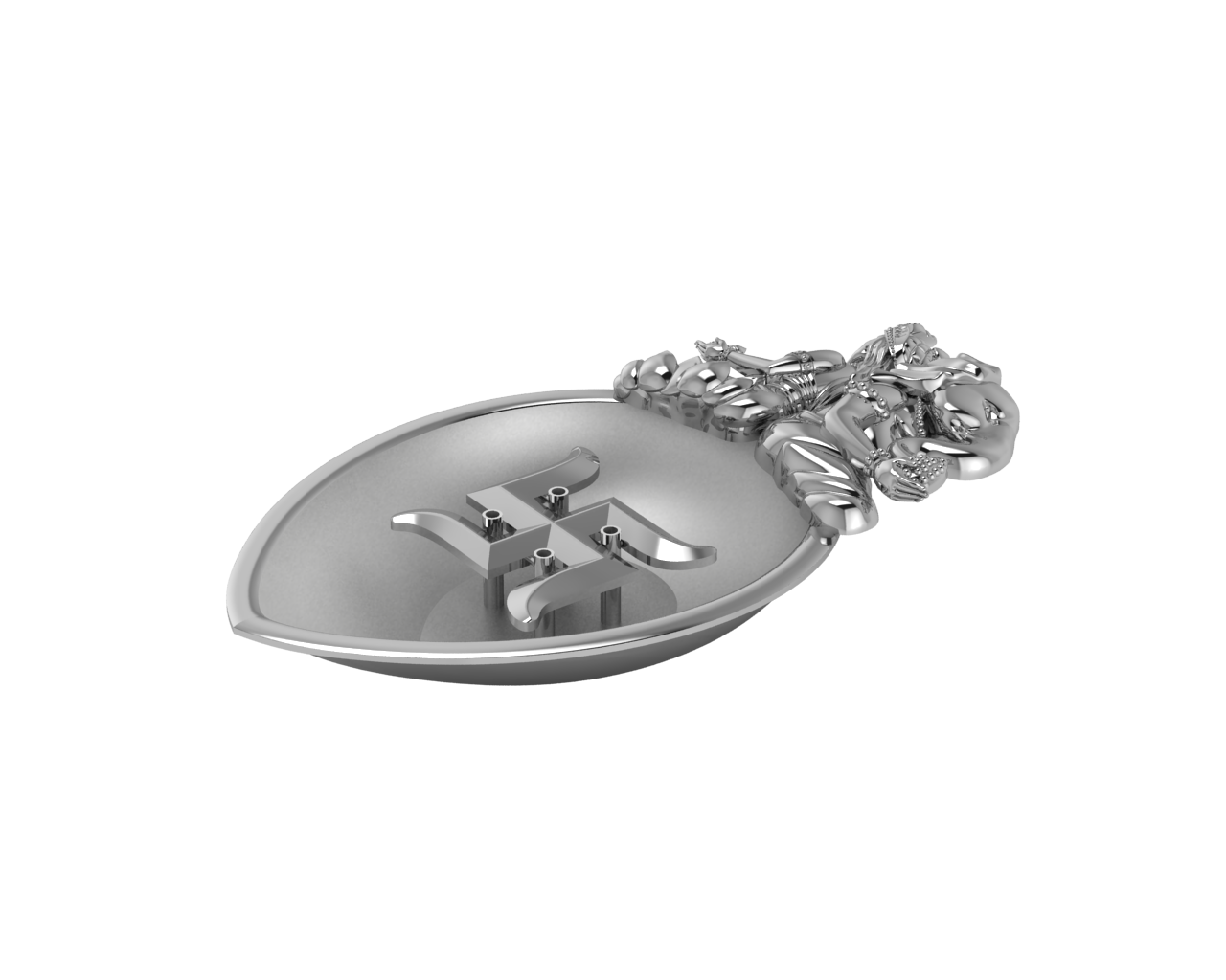 Sterling Silver Ganesh Laxmi Swastik Pear Diya & Agarbatti Holder Set By Isvara