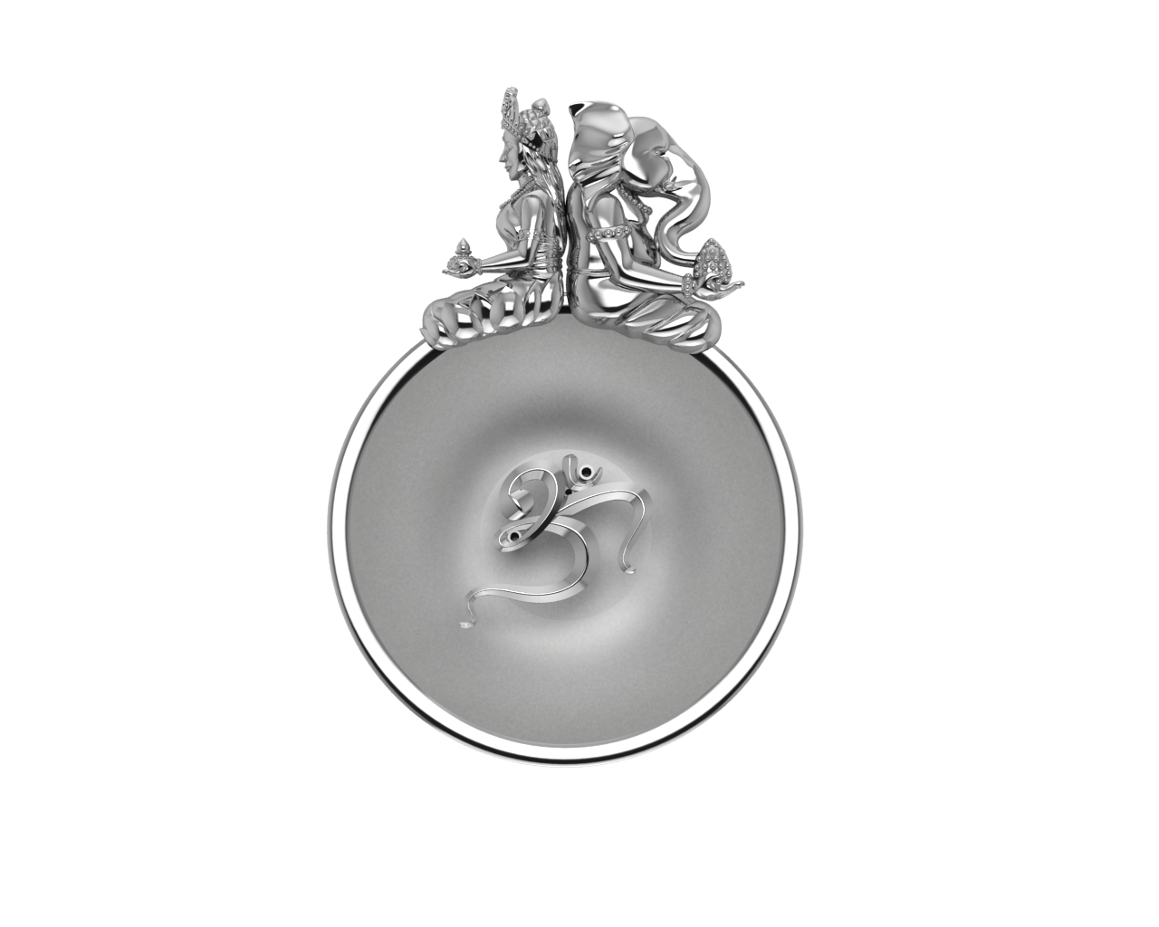 Sterling Silver Ganesh Laxmi Om Round Diya & Agarbatti Holder Set By Isvara