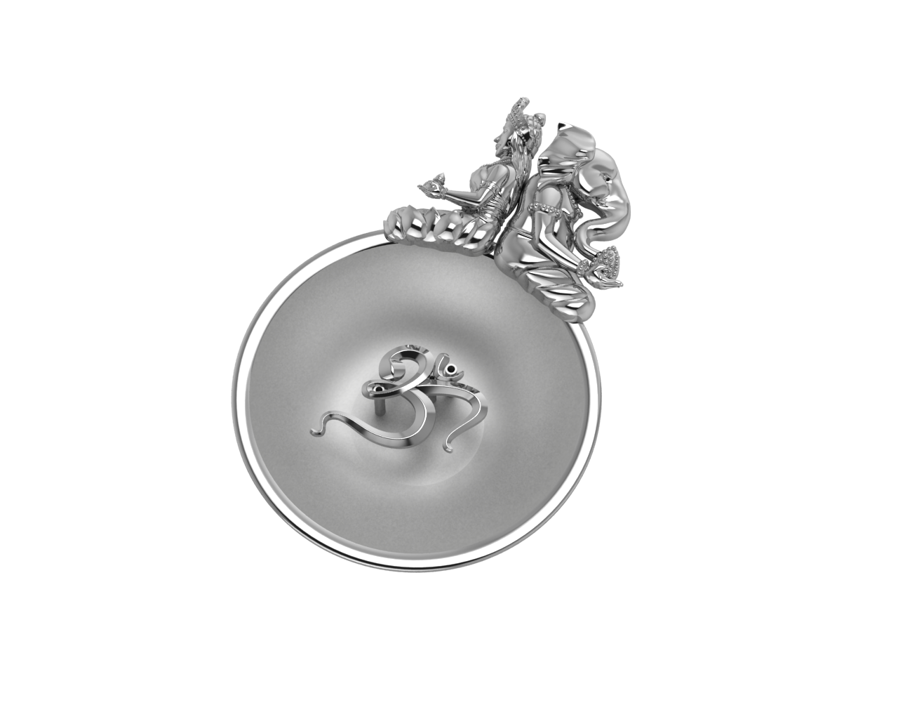 Sterling Silver Ganesh Laxmi Om Round Diya & Agarbatti Holder Set By Isvara