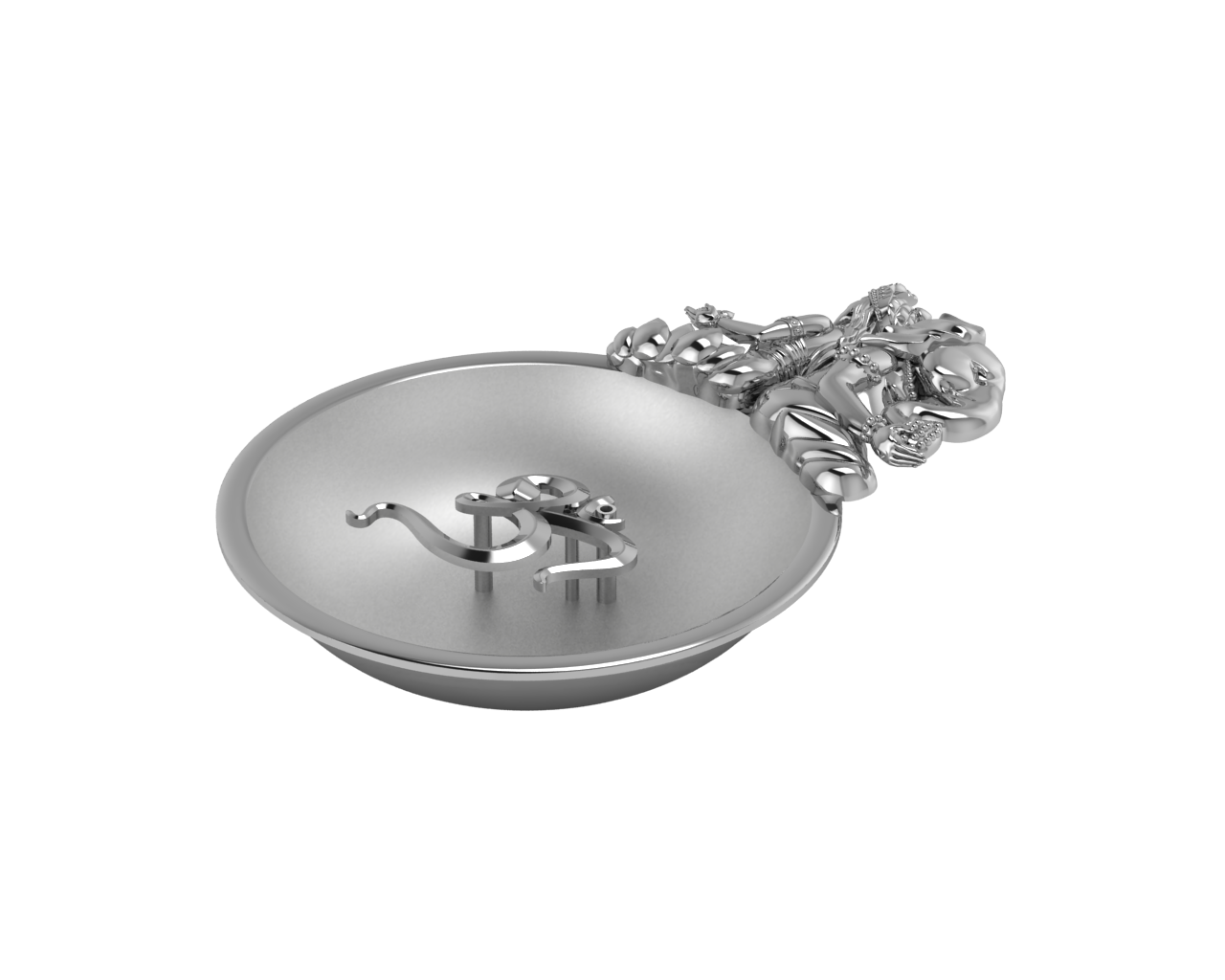 Sterling Silver Ganesh Laxmi Om Round Diya & Agarbatti Holder Set By Isvara