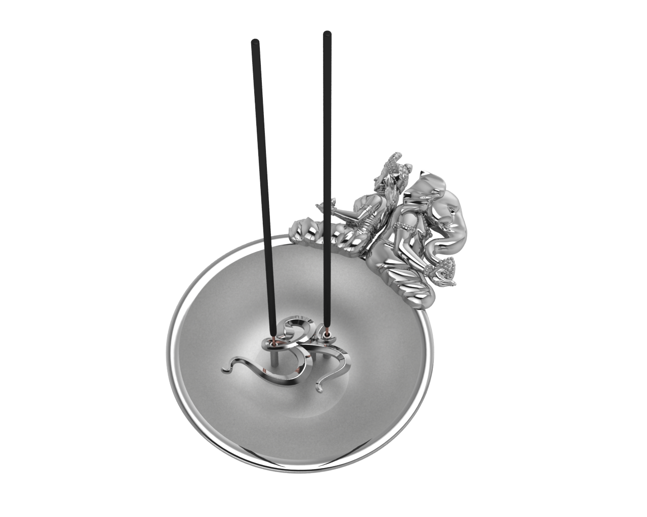 Sterling Silver Ganesh Laxmi Om Round Diya & Agarbatti Holder Set By Isvara