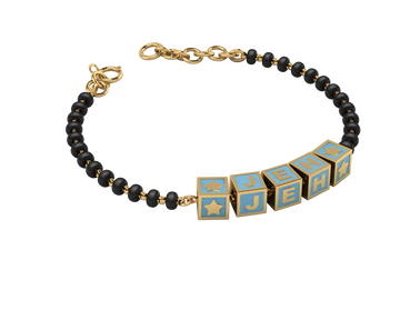 Sterling Silver Name Nazariya For Baby & Child With Square Babykubes-18Kt Gold Plated 4 / Blue