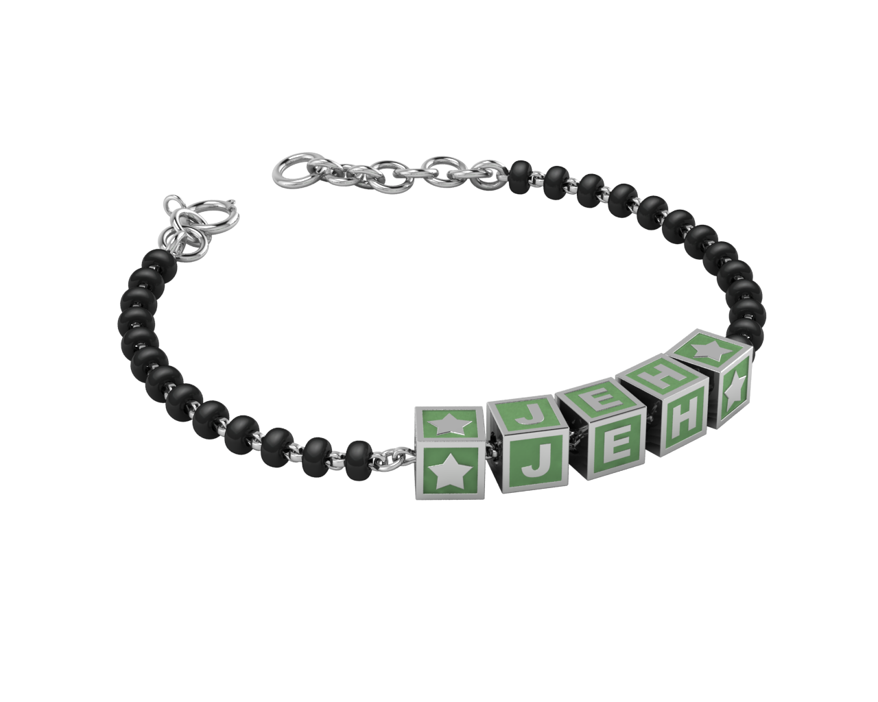 Sterling Silver Name Nazariya For Baby & Child With Square Babykubes 4 / Green