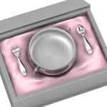 Silver Plated Gift Set For Baby - Hamper With Piggy Bowl And Spoon Fork Set Pink Hampers