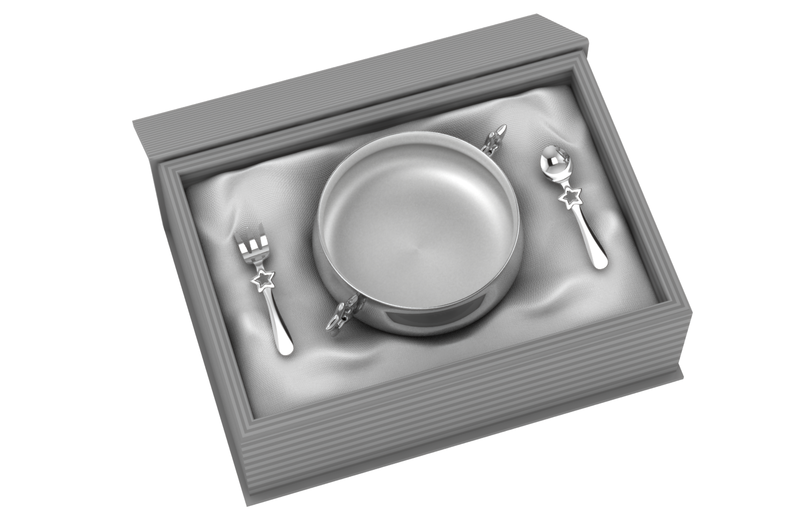 Silver Plated Gift Set For Baby - Hamper With Star Bowl And Spoon Fork Set Grey Hampers