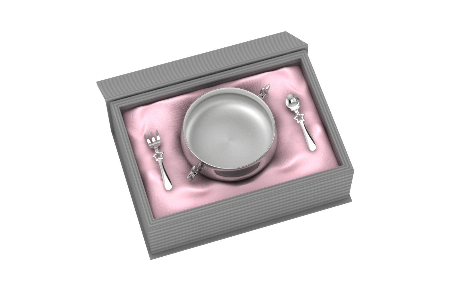 Silver Plated Gift Set For Baby - Hamper With Star Bowl And Spoon Fork Set Pink Hampers
