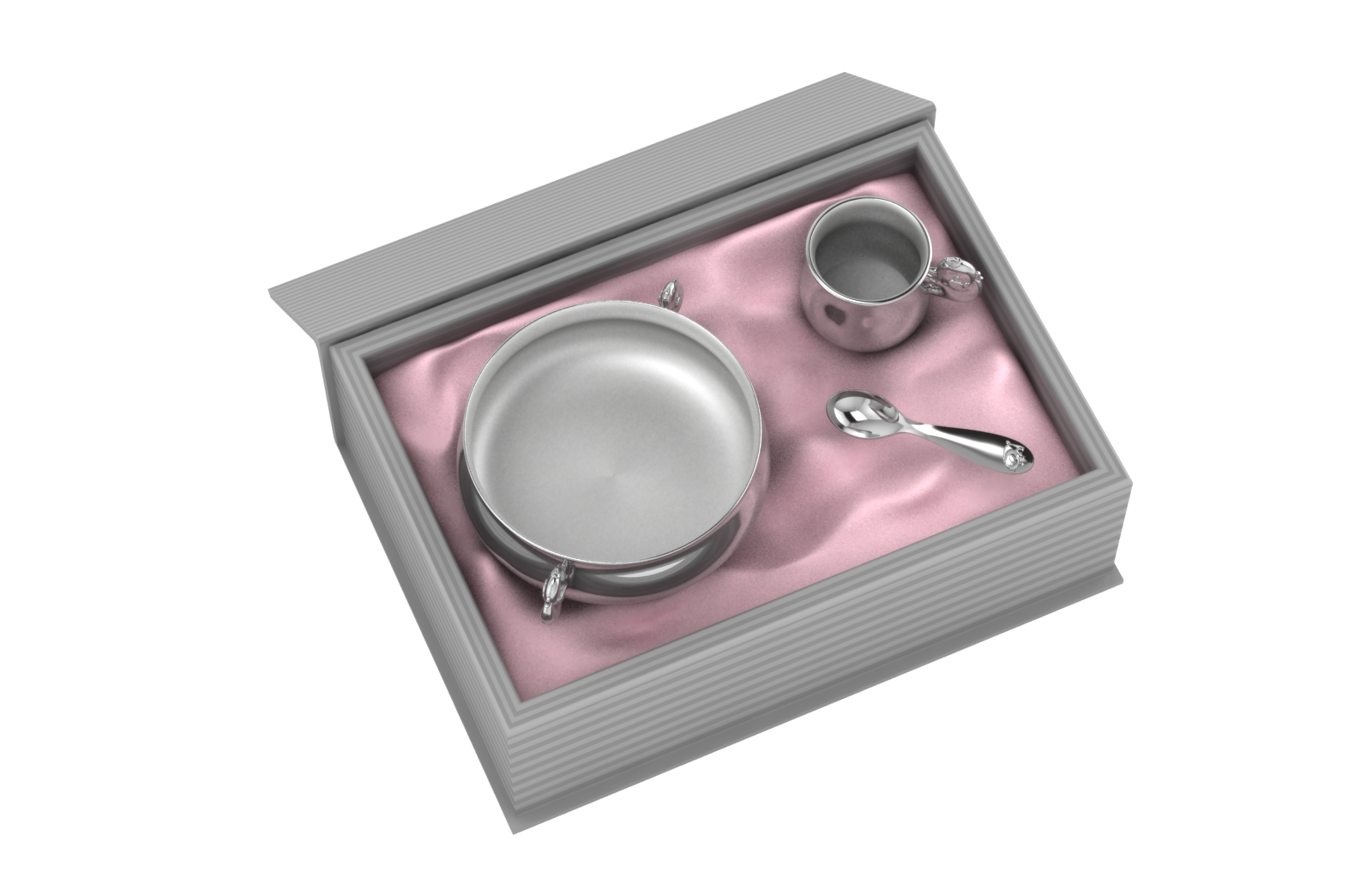 Silver Plated Gift Set For Baby - Hamper With Piggy Bowl Cup And Spoon Pink Hampers