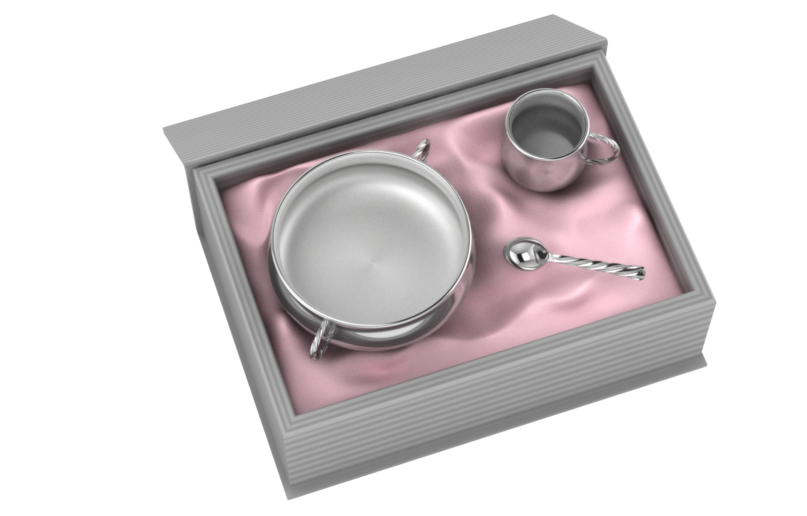 Silver Plated Gift Set For Baby - Hamper With Twisted Design Bowl Cup And Spoon Pink Hampers