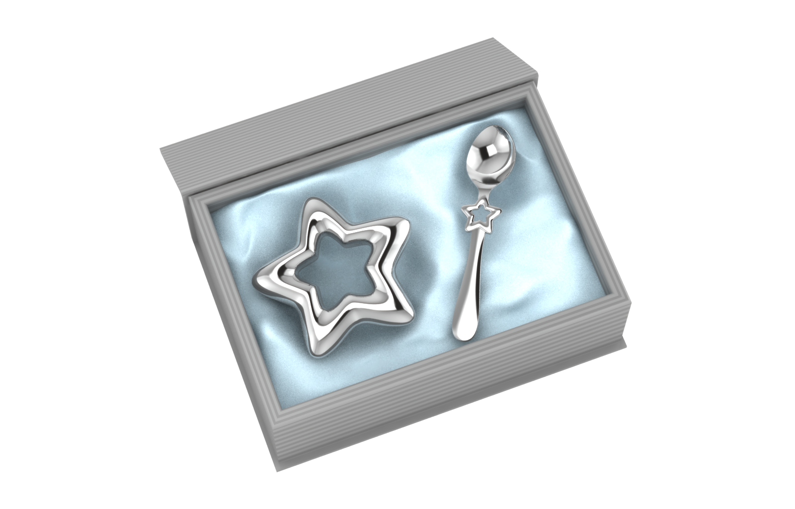 Silver Plated Gift Set For Baby - Hamper With Star Rattle And Spoon Blue Hampers