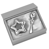 Silver Plated Gift Set For Baby - Hamper With Star Rattle And Spoon Grey Hampers