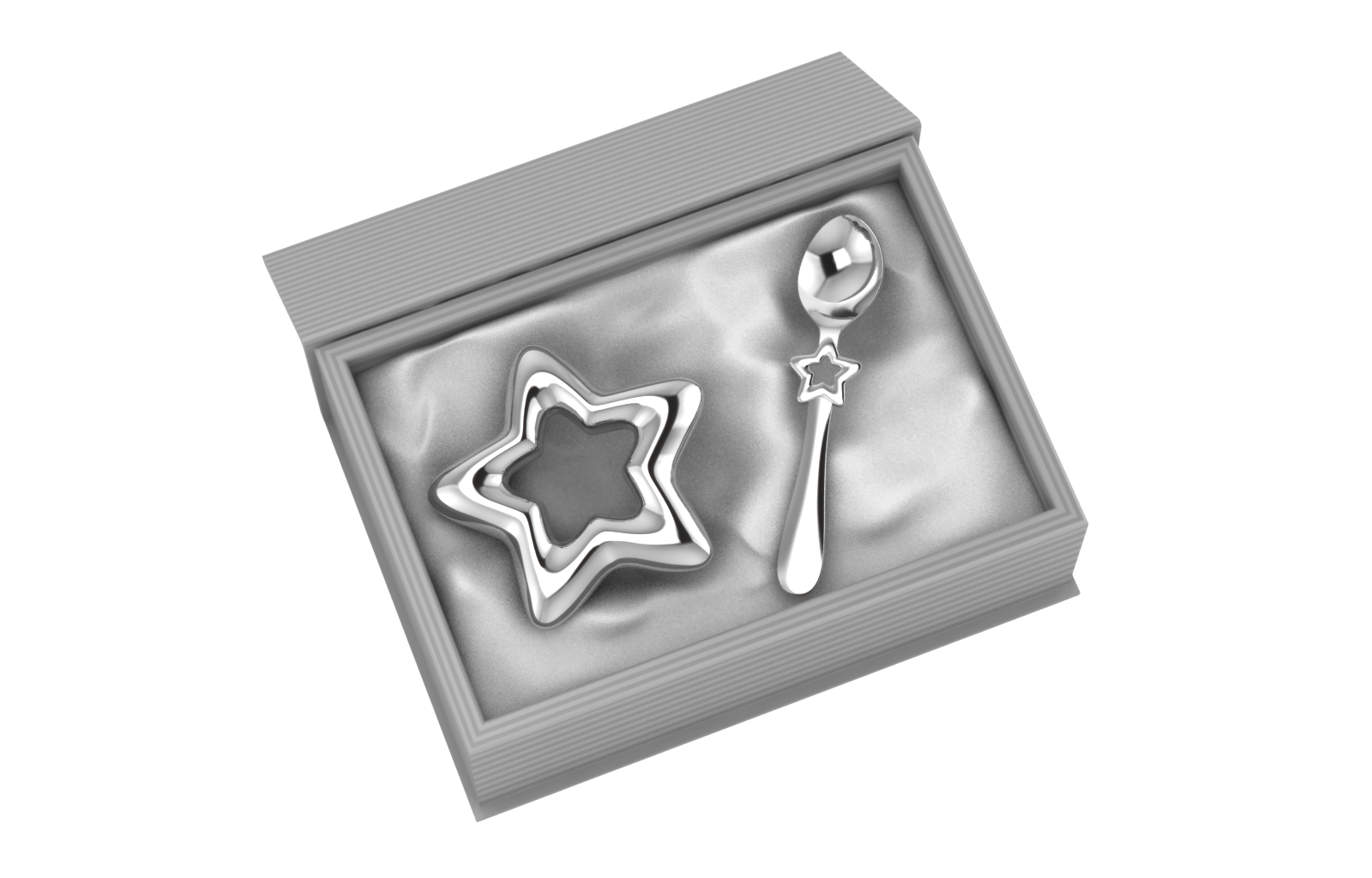 Silver Plated Gift Set For Baby - Hamper With Star Rattle And Spoon Grey Hampers