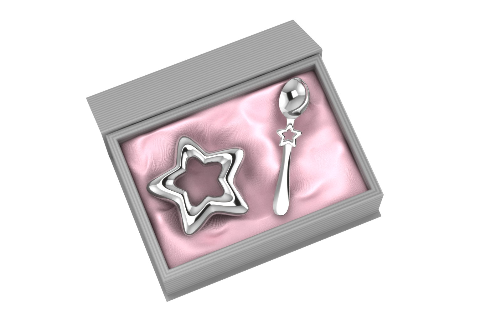 Silver Plated Gift Set For Baby - Hamper With Star Rattle And Spoon Pink Hampers