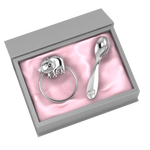 Silver Plated Gift Set For Baby - Hamper With Piggy Rattle And Spoon Pink Hampers