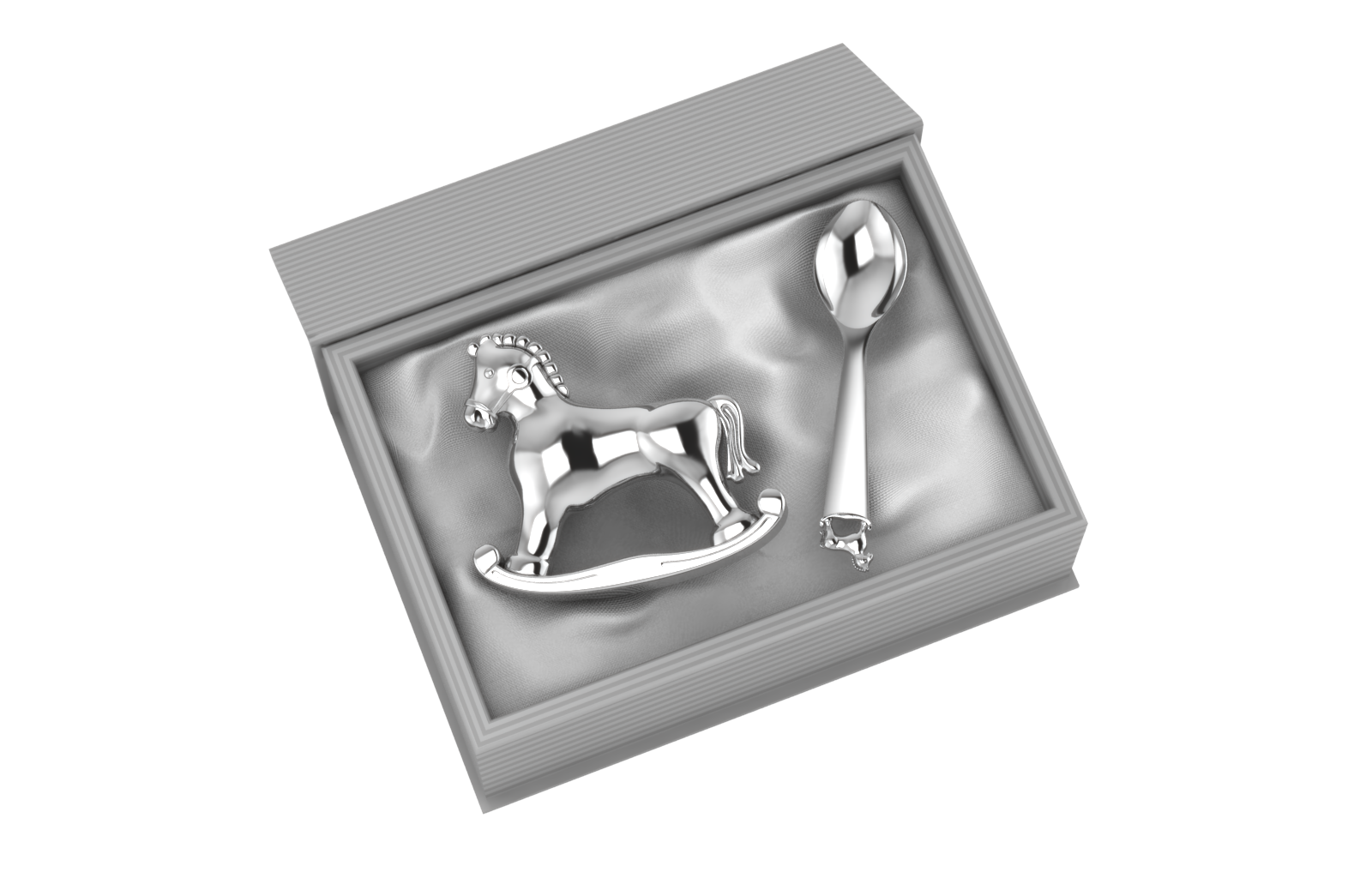 Silver Plated Gift Set For Baby - Hamper With Horse Rattle And Spoon Grey Hampers