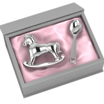 Silver Plated Gift Set For Baby - Hamper With Horse Rattle And Spoon Pink Hampers