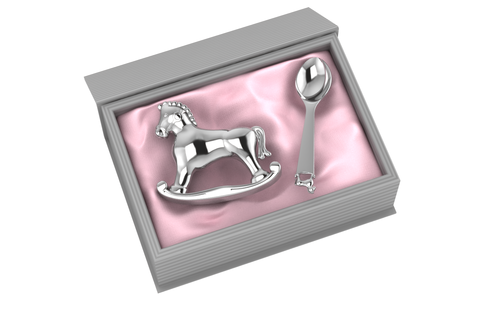 Silver Plated Gift Set For Baby - Hamper With Horse Rattle And Spoon Pink Hampers