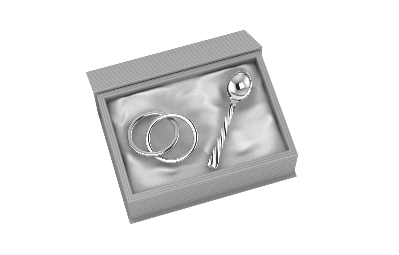 Silver Plated Gift Set For Baby - Hamper With 2 Ring Rattle And Twisted Spoon Grey Hampers
