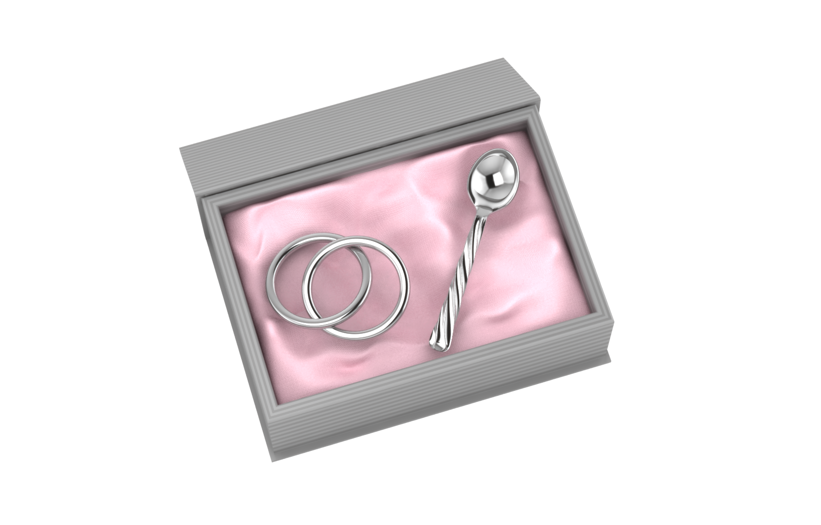 Silver Plated Gift Set For Baby - Hamper With 2 Ring Rattle And Twisted Spoon Pink Hampers