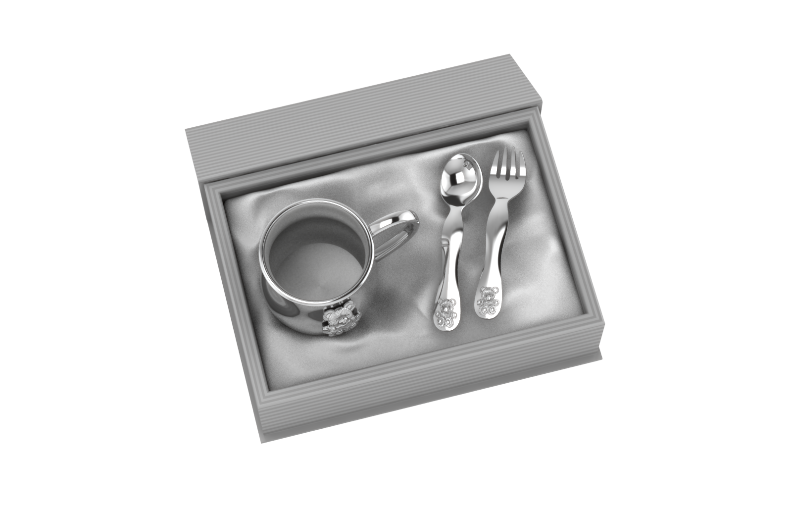 Silver Plated Gift Set For Baby - Hamper With Teddy Cup And Spoon Fork Set Grey Hampers