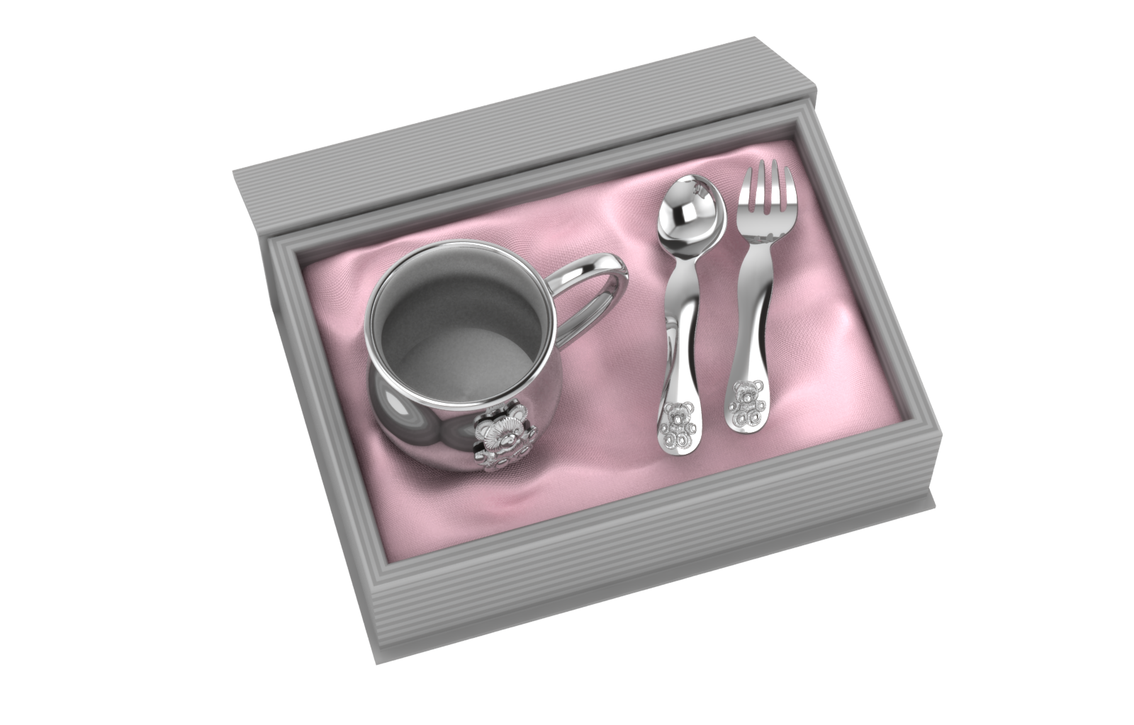 Silver Plated Gift Set For Baby - Hamper With Teddy Cup And Spoon Fork Set Pink Hampers