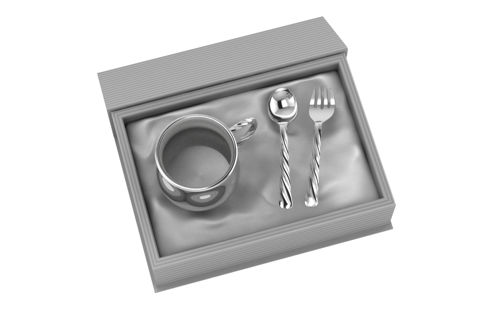 Silver Plated Gift Set For Baby - Hamper With Twisted Handle Cup And Spoon Fork Set Grey Hampers