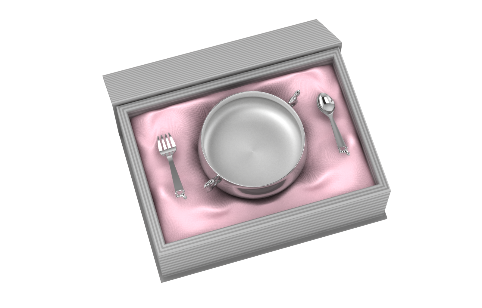 Silver Plated Gift Set For Baby - Hamper With Horse Porringer Bowl & Spoon Fork Set Pink Hampers