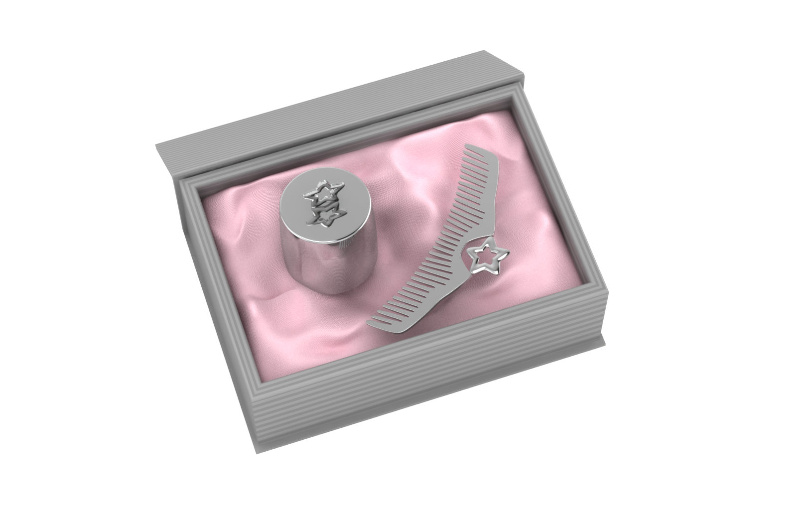 Silver Plated Gift Set For Baby - Hamper With Star Box And Comb Pink Hampers