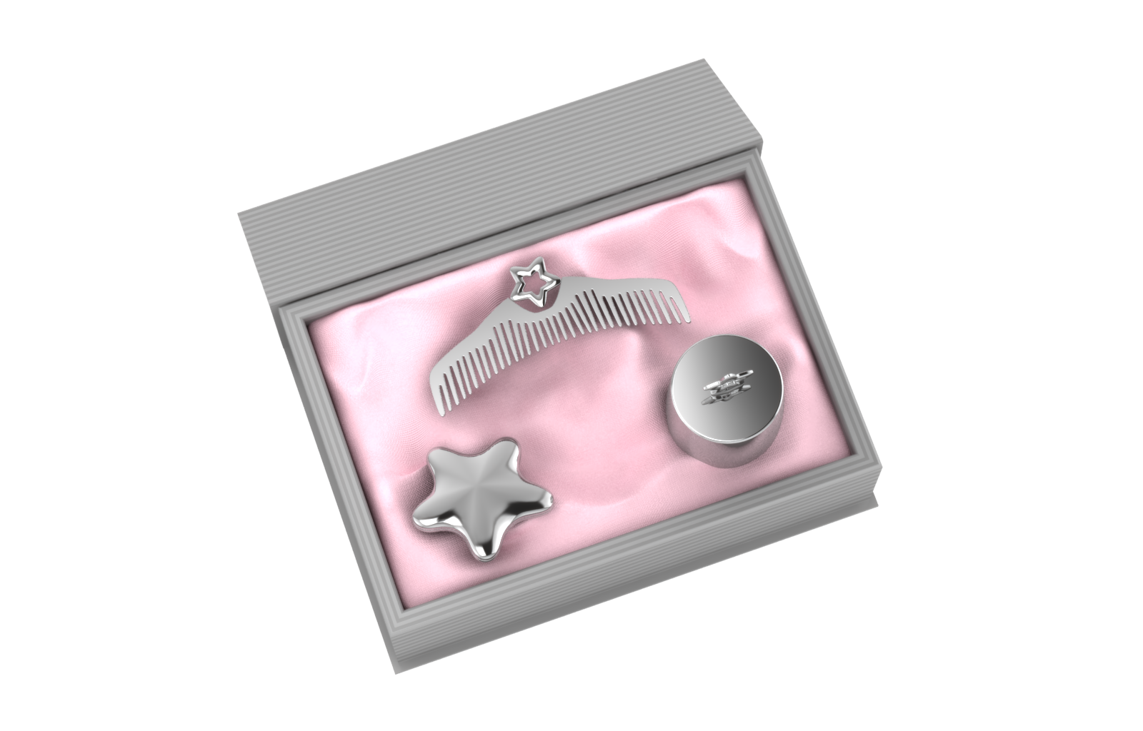 Silver Plated Gift Set For Baby - Hamper With Two Star Boxes And Comb Pink Hampers