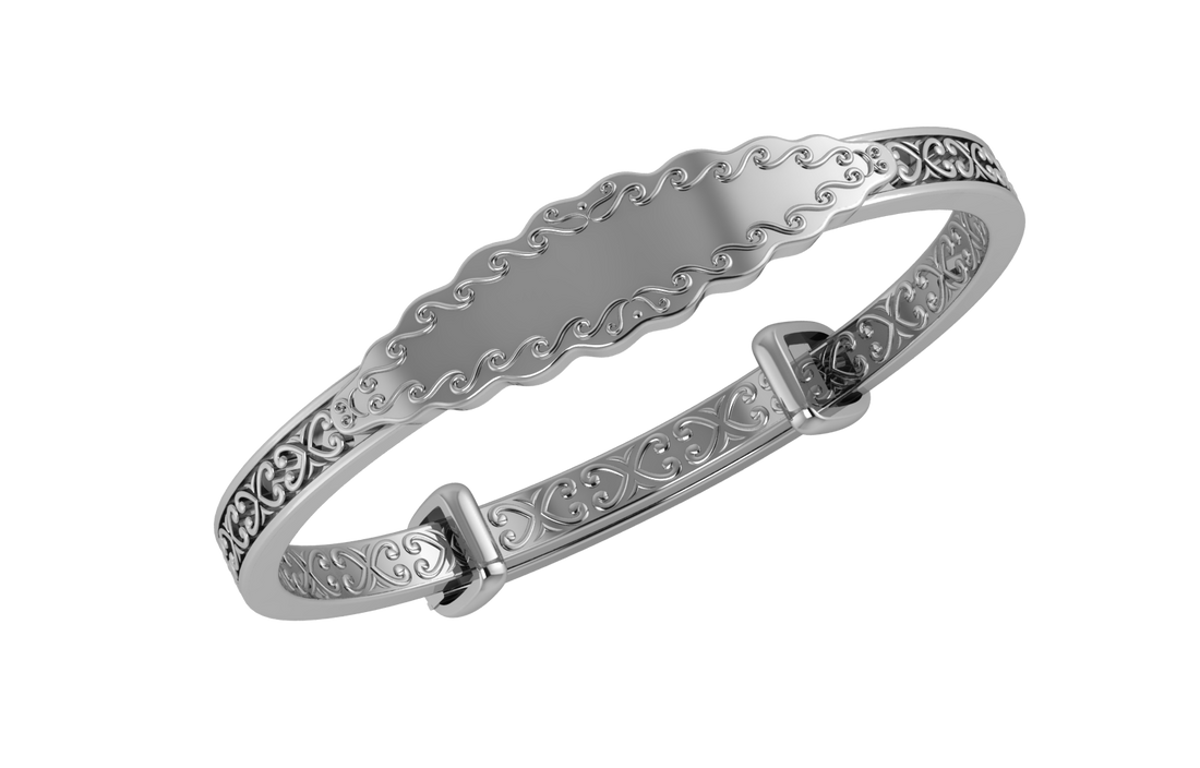 Sterling Silver Baby Bracelet - Engravable filigree plaque
