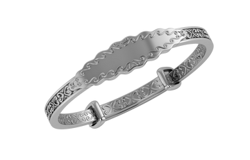 Sterling Silver Baby Bracelet - Engravable filigree plaque