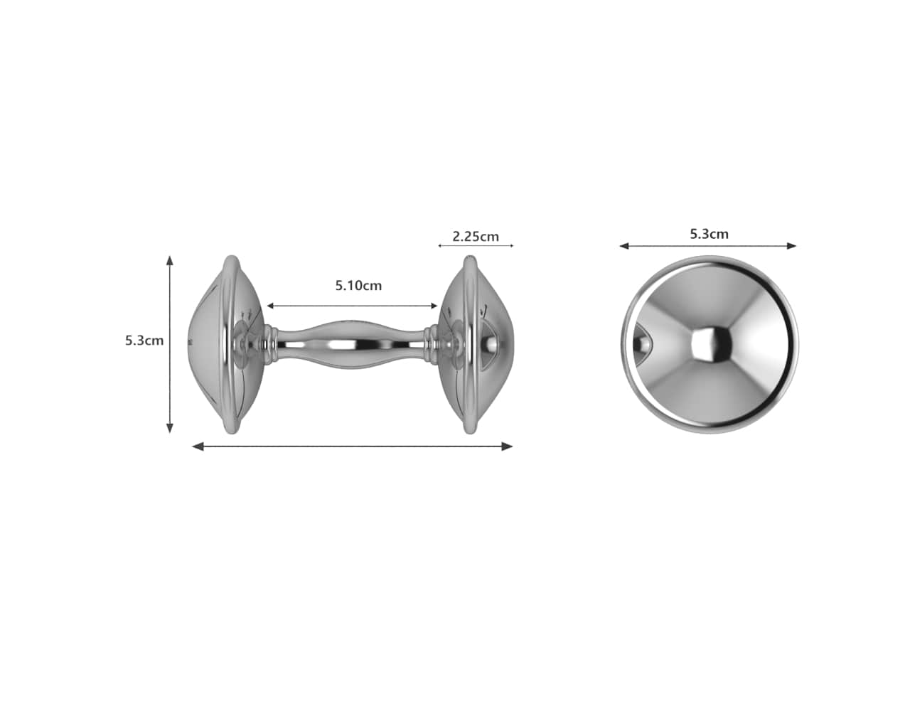Sterling Silver Plain Dumbbell Baby Rattle