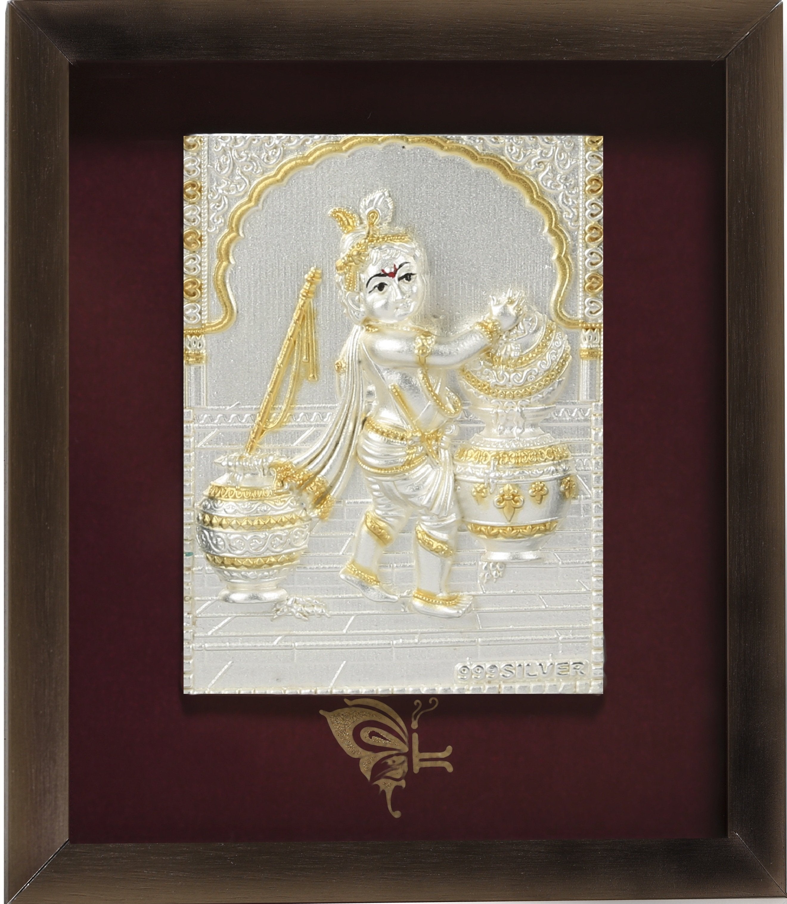 Pure Silver God Photo Frame of Bal Krishna by Isvara