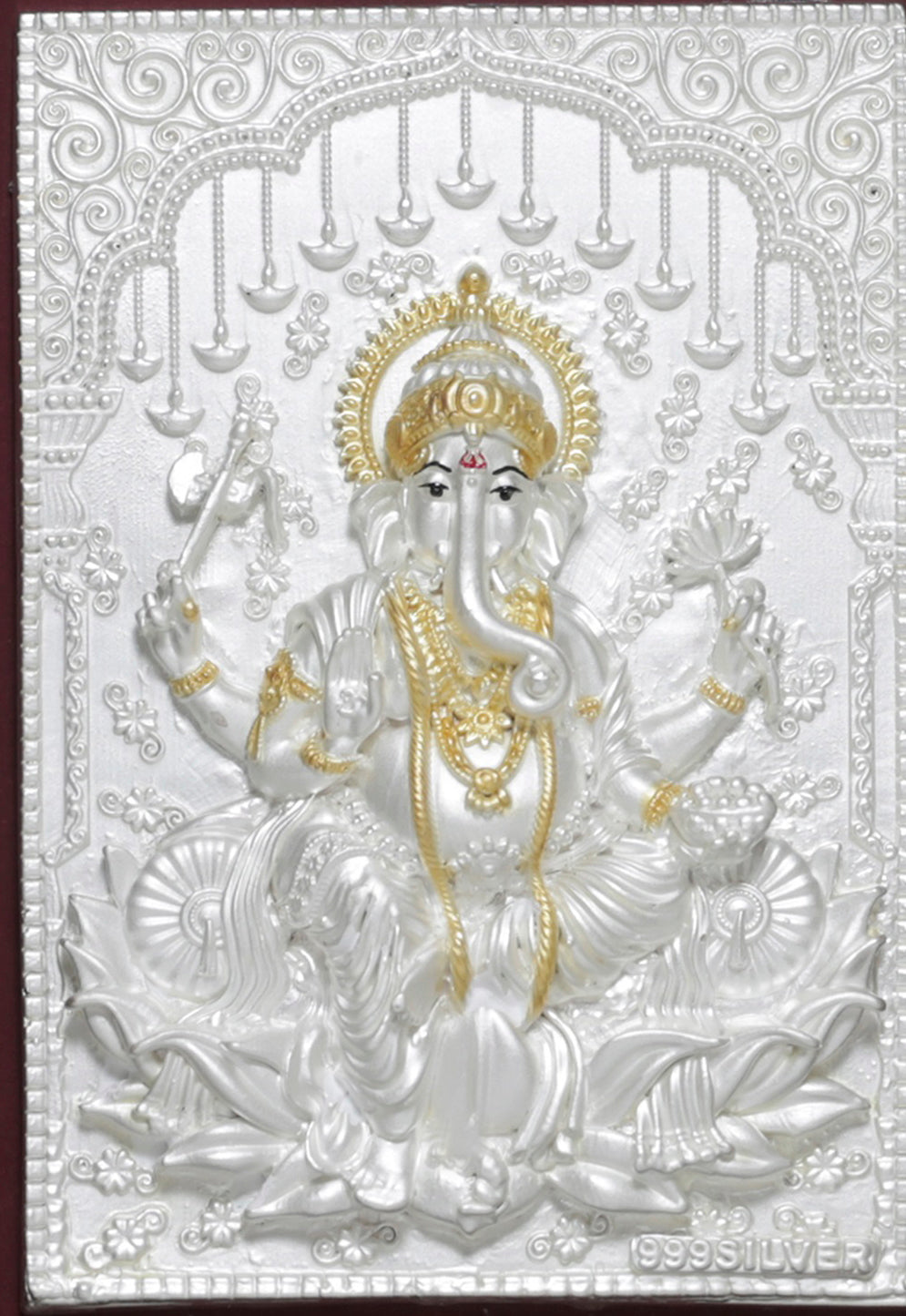 Pure Silver God Photo Frame of Ganesh Lakshmi by Isvara