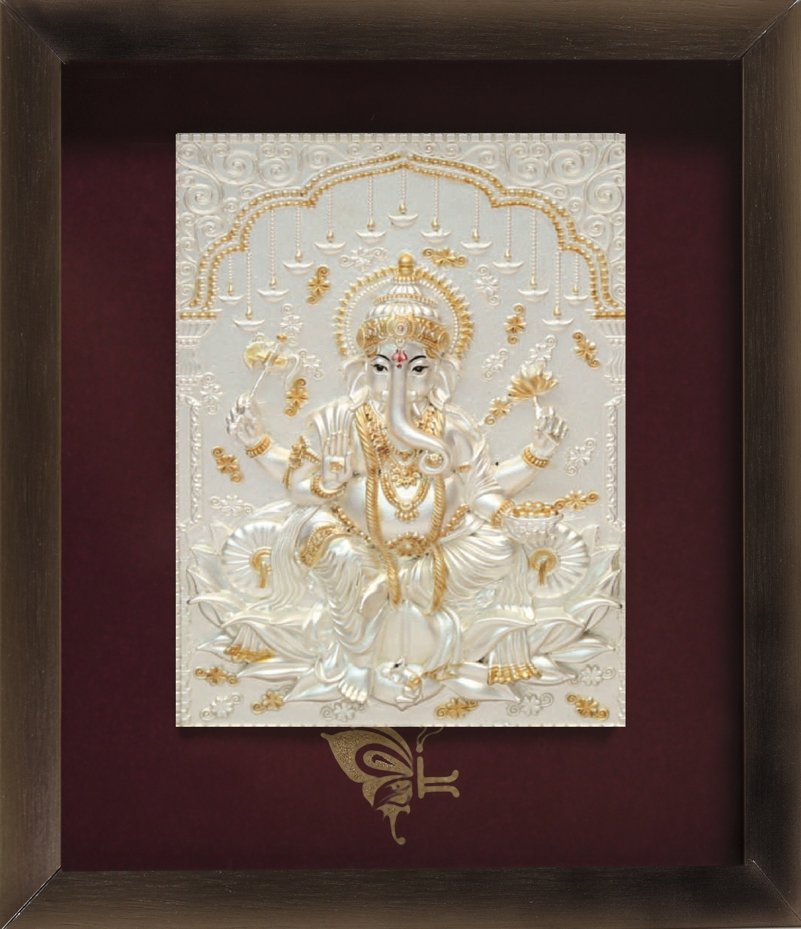 Pure Silver God Photo Frame of Lotus Ganesha by Isvara
