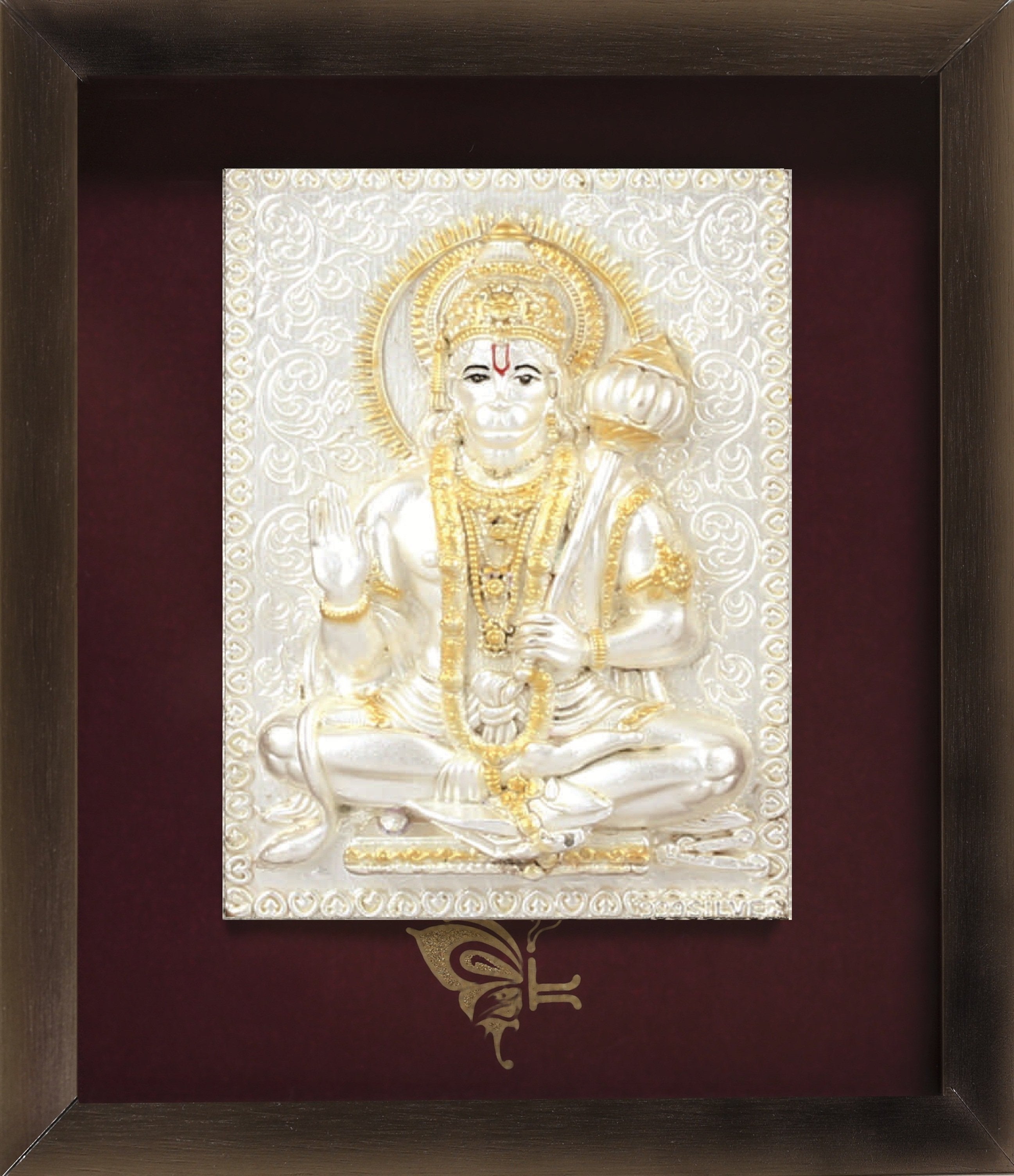 Pure Silver God Photo Frame of Hanuman by Isvara by Isvara