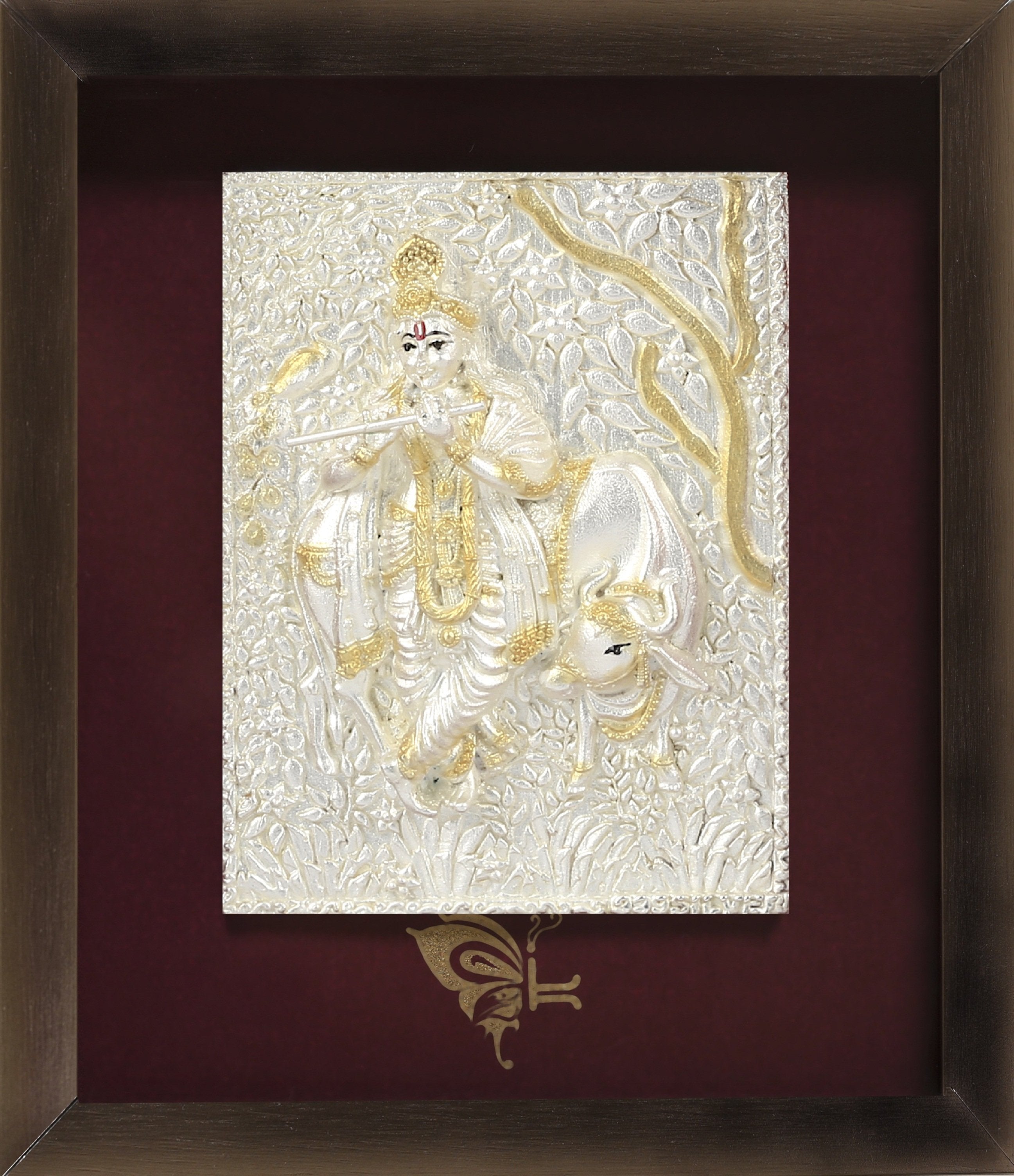 Pure Silver God Photo Frame of Lord Krishna by Isvara